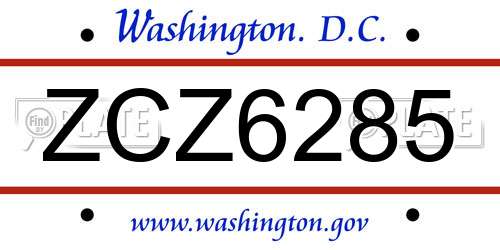 ZCZ6285 District Of Columbia License Plate