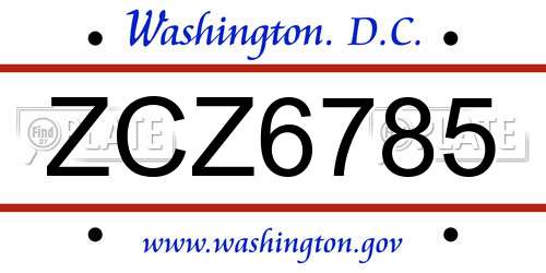 ZCZ6785 District Of Columbia License Plate