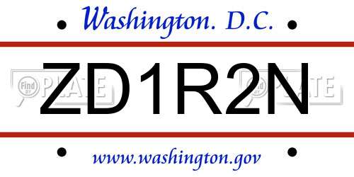 ZD1R2N District Of Columbia License Plate