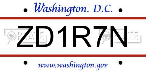 ZD1R7N District Of Columbia License Plate
