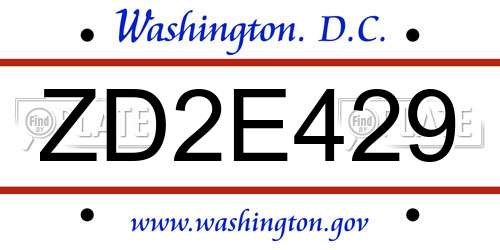 ZD2E429 District Of Columbia License Plate