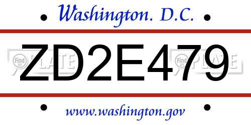 ZD2E479 District Of Columbia License Plate