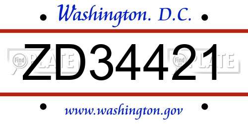 ZD34421 District Of Columbia License Plate