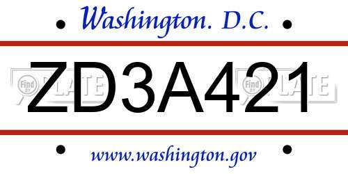 ZD3A421 District Of Columbia License Plate