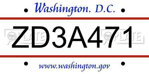 ZD3A471 District Of Columbia License Plate
