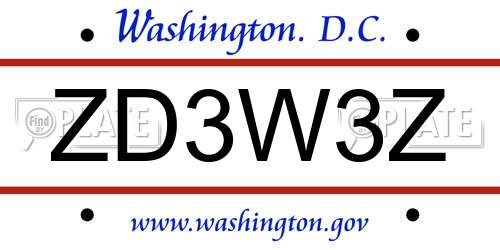 ZD3W3Z District Of Columbia License Plate