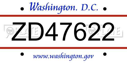ZD47622 District Of Columbia License Plate