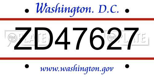 ZD47627 District Of Columbia License Plate