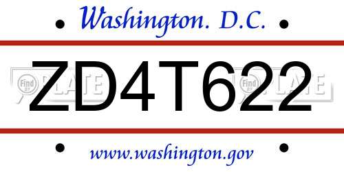 ZD4T622 District Of Columbia License Plate