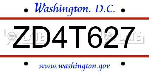 ZD4T627 District Of Columbia License Plate