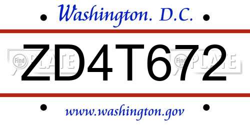 ZD4T672 District Of Columbia License Plate