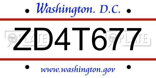 ZD4T677 District Of Columbia License Plate