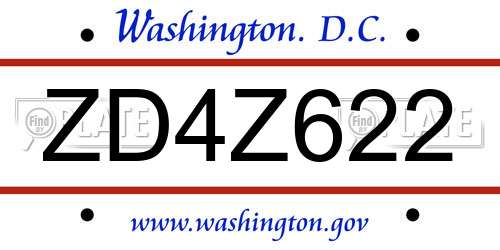 ZD4Z622 District Of Columbia License Plate