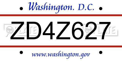 ZD4Z627 District Of Columbia License Plate