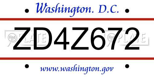 ZD4Z672 District Of Columbia License Plate