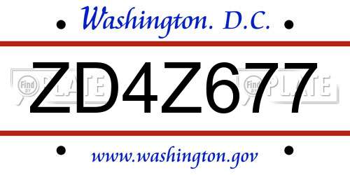 ZD4Z677 District Of Columbia License Plate