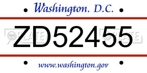 ZD52455 District Of Columbia License Plate