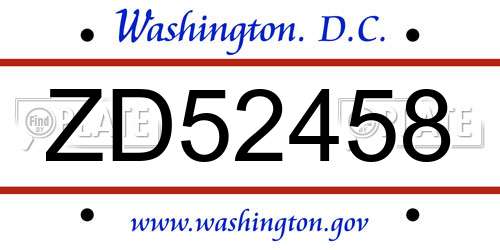 ZD52458 District Of Columbia License Plate