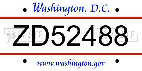 ZD52488 District Of Columbia License Plate