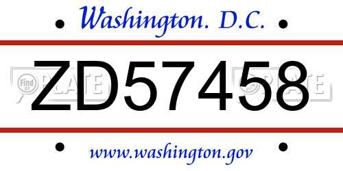 ZD57458 District Of Columbia License Plate