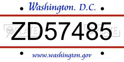 ZD57485 District Of Columbia License Plate