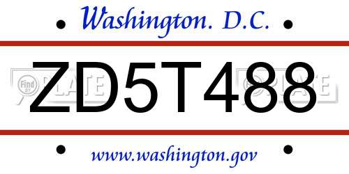 ZD5T488 District Of Columbia License Plate