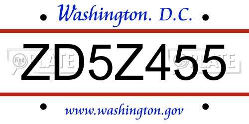 ZD5Z455 District Of Columbia License Plate