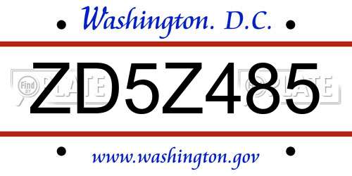 ZD5Z485 District Of Columbia License Plate