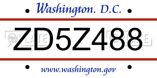 ZD5Z488 District Of Columbia License Plate