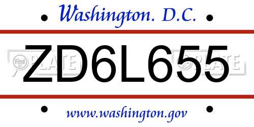 ZD6L655 District Of Columbia License Plate
