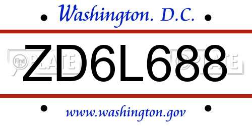 ZD6L688 District Of Columbia License Plate