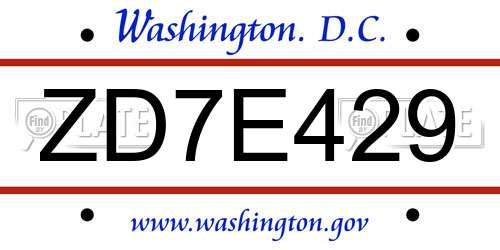 ZD7E429 District Of Columbia License Plate