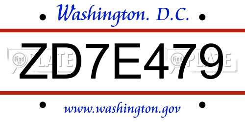 ZD7E479 District Of Columbia License Plate