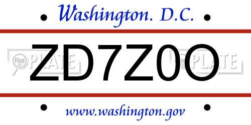 ZD7Z0O District Of Columbia License Plate