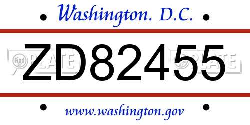 ZD82455 District Of Columbia License Plate