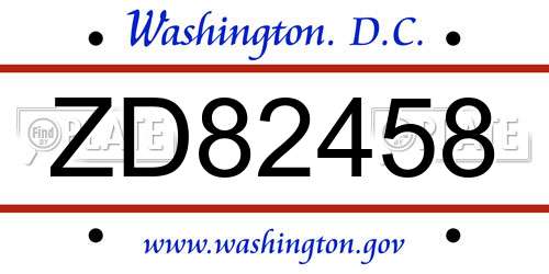 ZD82458 District Of Columbia License Plate
