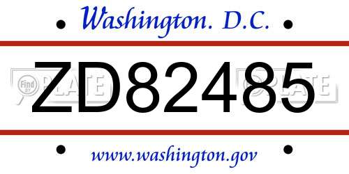 ZD82485 District Of Columbia License Plate