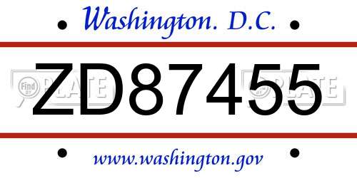 ZD87455 District Of Columbia License Plate