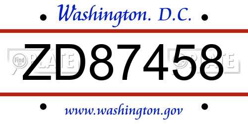 ZD87458 District Of Columbia License Plate
