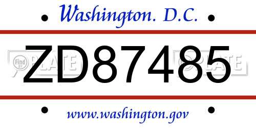 ZD87485 District Of Columbia License Plate