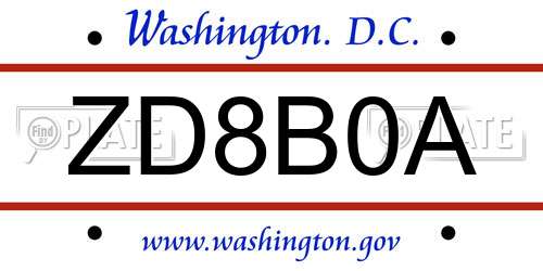 ZD8B0A District Of Columbia License Plate