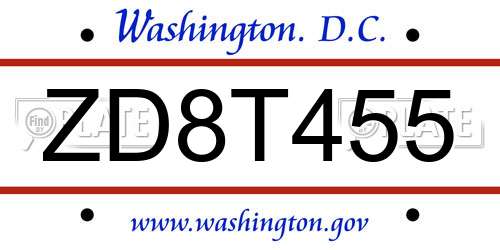 ZD8T455 District Of Columbia License Plate