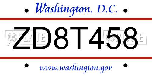 ZD8T458 District Of Columbia License Plate