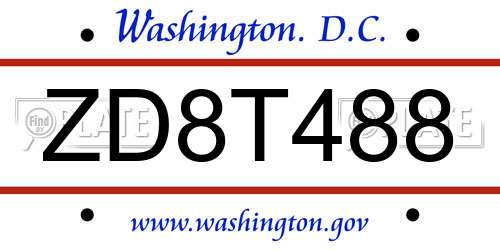 ZD8T488 District Of Columbia License Plate