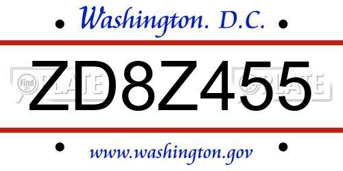 ZD8Z455 District Of Columbia License Plate