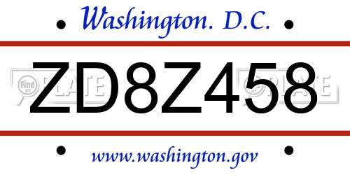 ZD8Z458 District Of Columbia License Plate