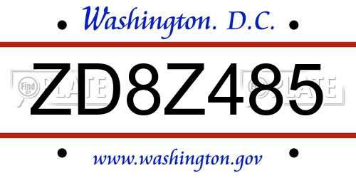 ZD8Z485 District Of Columbia License Plate