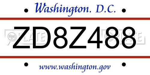 ZD8Z488 District Of Columbia License Plate