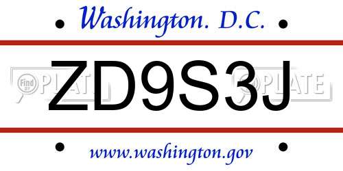 ZD9S3J District Of Columbia License Plate