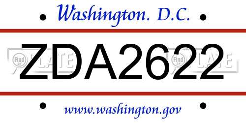 ZDA2622 District Of Columbia License Plate